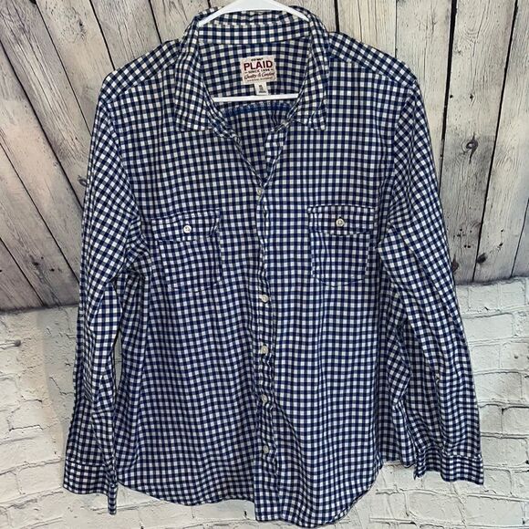 Old Navy Cotton Blue White Button Down Checkered Shirt - Picture 1 of 3